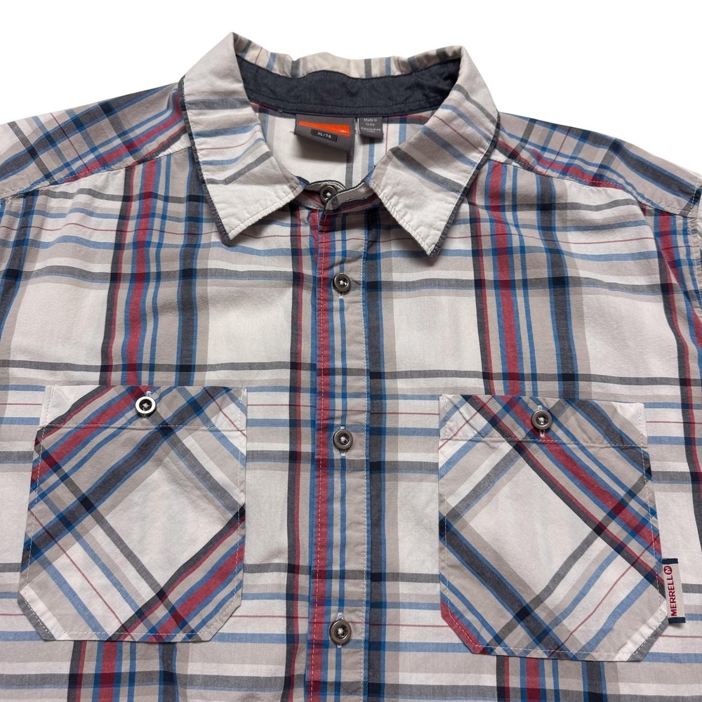 Merrell Shirt Mens Medium White Plaid Short Sleeve Button Up Outdoor Casual‎